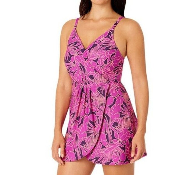 NWT Lands' End Ladies' Swim Dress, Purple Floral , XL - Picture 2 of 3
